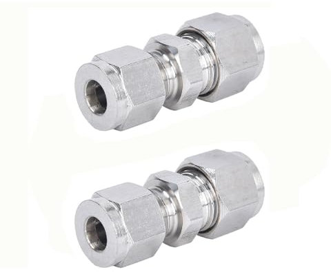 Compression Straight Connectors, 2 Pcs 10mm Stainless Steel Double Ferrule Pipe Fitting Adapter, Compression Tube Union Connector for Plumbing, Air Compressors