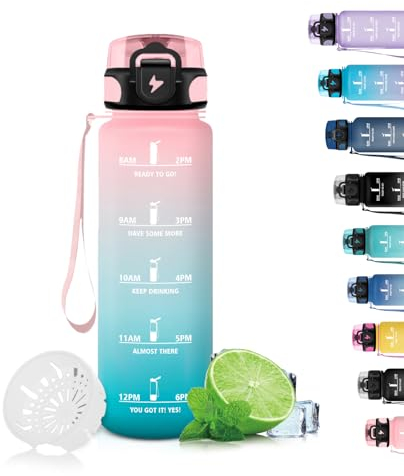Grsta Borraccia, 500ml Borraccia Bambini, Borraccie Filtrante Senza Perdite, Bottiglie Motivazionale con Scala Temporale, Facile da Pulire, Borracce per Bere di Piu, per Scuole, Uffici, Campeggi
