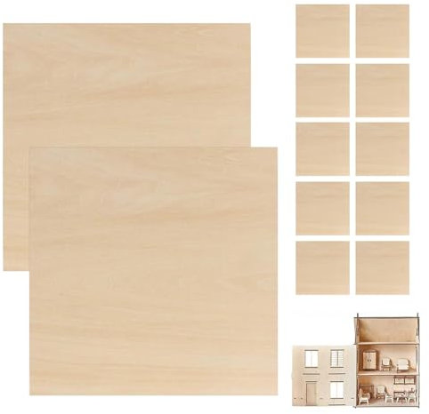 12 placas de madera para manualidades, 300 x 300 x 2 mm, para manualidades, placas de madera contrachapada, madera contrachapada, para manualidades, modelismo, hobby creativo