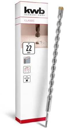 kwb SDS Plus Bohrer, SDS Plus Hammerbohrer (Ø 22 mm x 460/400 mm, mit extrem schneller Hartmetall 4X-Schneide, für armierten Beton, Stein & Mauerwerk)