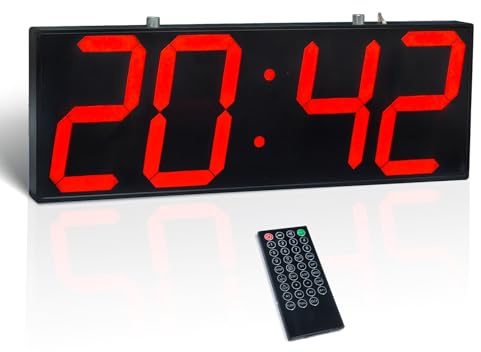 CHKOSDA Digitale Wanduhr mit doppelseitiger Anzeige,Großanzeige mit Timer,Temperatur, Alarm und Datumsanzeige, hängende Wanduhr mit klaren und Hellen Ziffern (Rot)