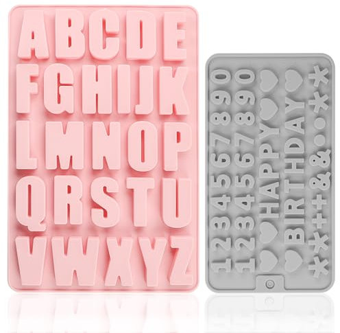 XIATIAN Silicone Letters Moulds, 2 Pcs Chocolate Moulds Numbers, Candy Molds Silicone Letter Cake Molds, Chocolate Moulds Silicone for Biscuit Ice Cube Chocolate Resin Concrete
