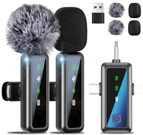 MLZTINGR Wireless Lavalier Microphone for iPhone/iPad/PC/Android/Camera, Digital Display, Plug & Play, AI Noise Reduction, 360° Sound Pickup, Mini Lapel Mic for Video Recording, YouTube, Vlogs, TikTok