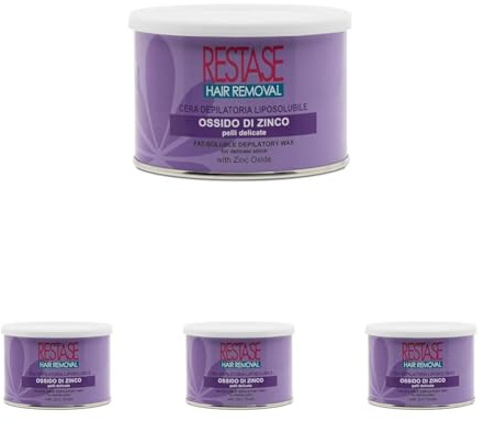 RESTASE | Cera Depilatoria Liposolubile, Ossido di Zinco, Pelli Delicate, 400 ml, Made in Italy (Confezione da 4)