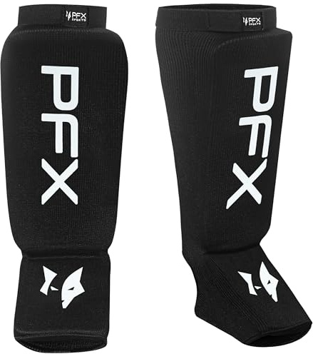 PFX Sports shin guard foam – perfekt för muay thai kickboxning och kampsport| Högdensitetsstoppning för maximalt benskydd, MMA, karate och Taekwondo |Hållbar och bekväm passform (svart/vit, S)