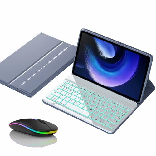 JZCZMCE Funda con Teclado para Xiaomi Pad 6S Pro 12.4 2024, Contiene Ñ, Teclado Retroiluminación Inalámbrico Desmontable Magnético con Ratón Bluetooth,Púrpura