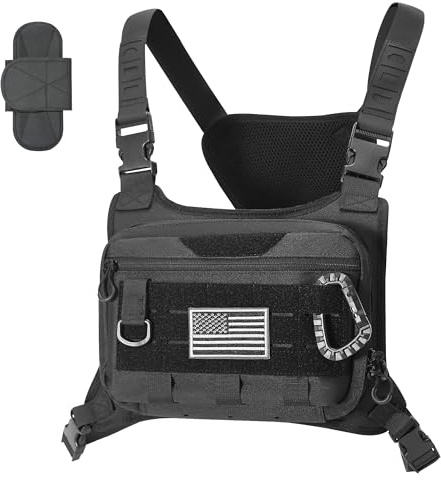 Brust-Lauftasche für Herren, taktische Holster für Pistolen für Jagd, Sport, Wandern, Outdoor, EDC-Beutel mit Wasserflaschentasche, Schwarz, Einheitsgröße, Taktische Brusttasche – mit