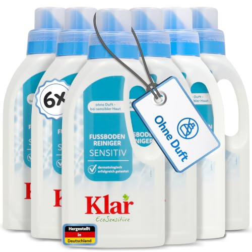 Klar EcoSensitive Fußbodenreiniger SENSITIV, 500ml Bodenreiniger ohne Duft | Kraftvolles Boden Putzmittel hypoallergen mit Pflanzenölseife - Ideal zur Bodenreinigung von Linoleum, PVC & Mehr - Vegan