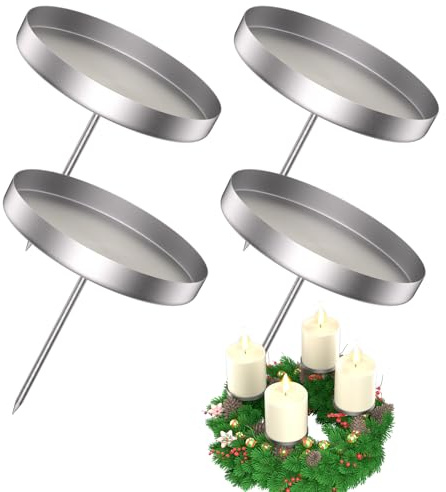 LanpoVista Kerzenhalter Adventskranz für Stumpenkerzen 4er Set: 6cm Kerzenständer Silber mit Dorn für Adventskranz Deko | Metall Kerzenhalter Stumpenkerzen | Weihnachtskranz Tisch Deko