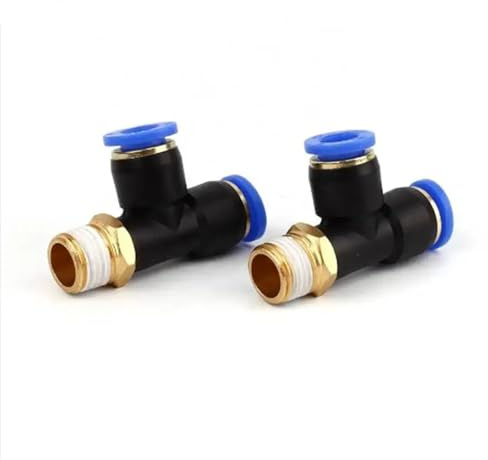 Conector de manguera de aire de conexión rápida de plástico, 2 unidades, 4 mm, 6 mm, 8 mm, 10 mm, 12 mm, rosca macho de 1/4'', tipo T, de 3 vías, PD8-2, PD6-2, 10-2(PD6-2)