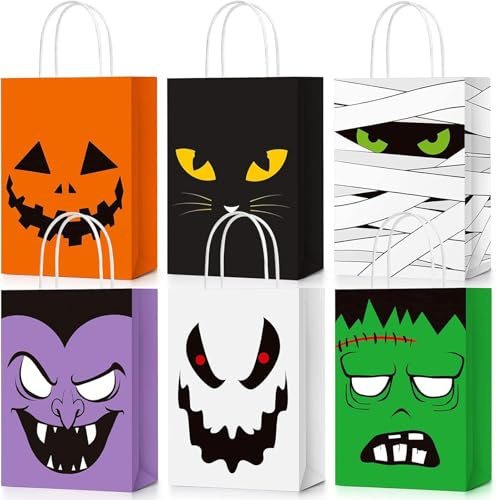 Ovanda Halloween Tüten Für Süßigkeiten, Papiertüten, 6 Stück Halloween Geschenktüten, Geschenk Tasche Kindergeburtstag Partytüten Papier, Kindergeburtstag Geeignet Für Party Halloweens Dekoration