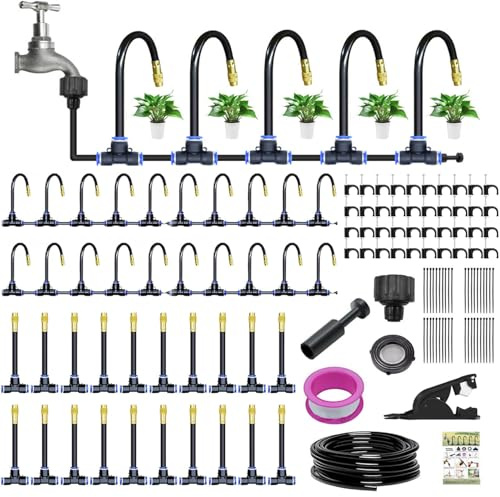 65Ft/20M Quick-Connect Drip Irrigation System Kit,360°Bendable Automatic Garden Watering System,Adjustable Nozzle Copper Sprayer Sprinklers,Drip Irrigation System for Greenhouse,Yard,Lawn,Plant (65Ft)