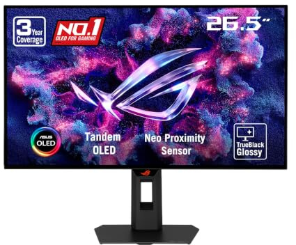 ASUS ROG Strix OLED 27” 1440P Gaming Monitor (XG27AQWMG) ― QHD, TrueBlack Glossy Tandem OLED, 280Hz, 0.03ms, Neo Proximity Sensor, DisplayHDR True Black 500, 99% DCI-P3, DisplayWidget, 3yr Warranty