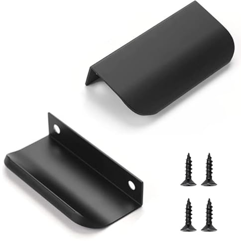 QZKJQDD 2 Stück Möbelgriffe Versteckter, Schrankgriffe Schwarz, Geschwungener Türgriff, 80 mm Kleiderschranktürgriffe, modernes Aluminium, für Küchenschränke, Kleiderschrank, Bad (Mattschwarz)