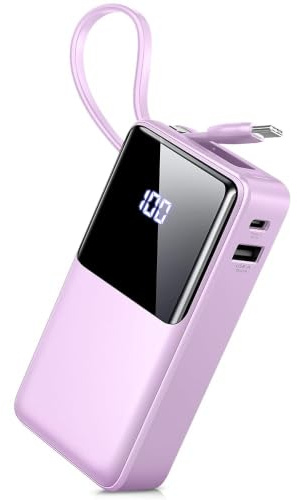 Power Bank Bateria Externa 10000mAh, 3A Carga Rapida Bateria Portatil USB-C in&out con 3 Salidas, Cargador Portatil con Cable Integrado para iPhone 11/15/12/13/14/16, xiaomi, Samsung, Tabletas y más