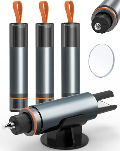 HOAMZ 2 in 1 Gurtschneider Notfallhammer, Notfallhammer Auto mit Gurtschneider，Nothammer mit Testglas zum Üben, Notfallhammer Auto mit Gurtschneider für Auto und Busse, Emergency Cartool (4 Stück)