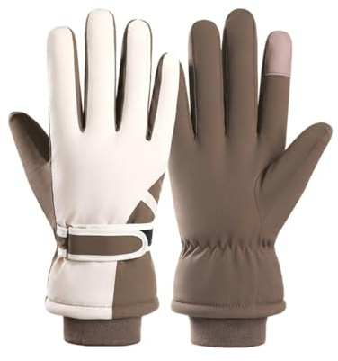 NJDQFA Guanti da Sci Uomo Donna, Guanti Invernali Termici, Impermeabili, per Il Tempo Freddo, Touchscreen, Moto Invernali, Regalo di Natale, Regalo per Uomo e Donna,Marrone,One Size