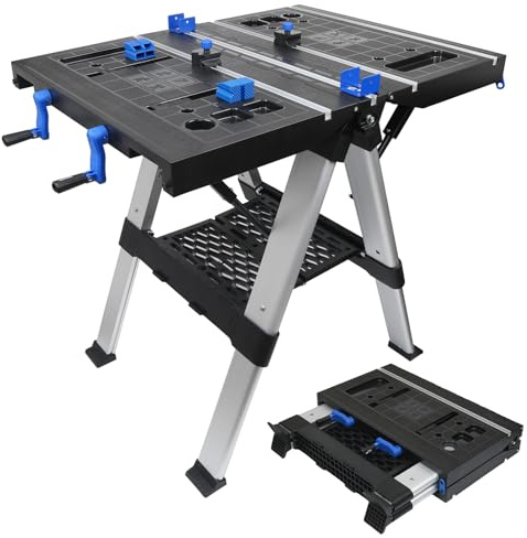 Portable Folding Work Table, 2 in 1 as Sawhorse & Workbench, 32 W x 25 D x 32 H Lightweight Worktable with Large Load Capacity for DIY Home Improvement and Woodworking