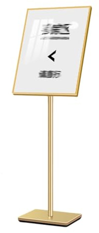 zktoermn Supporto per cartelloni con piedistallo, supporto per cartelloni per interni ed esterni, espositore da pavimento in metallo per aziende, pubblicità, menu, segnaletica guida(Gold,29.7x42cm)