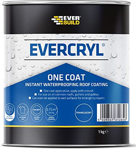 Everbuild Evercryl One Coat Instant Waterproofing – Suitable for Roofs, Gutters and Gulleys – Translucent – 1kg