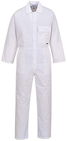 Portwest 2802 Men's Standard Work Coveralls Durable Polycotton Protective Work Overalls Concealed Stud Workwear Multi Pocket Elastic Waist Boiler Suit for Mechanics Warehouse Garages DIY, White, 3XL