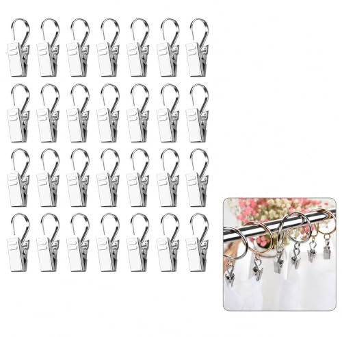 OUNONA Edelstahl Vorhangclips Mit Haken 100 Stück Vorhangringe Für Gardinenstangen Duschvorhang Clips Zum Befestigen Und Aufhängen Für Zuhause Büro Klinik Und Schule