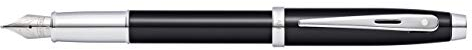 Sheaffer 100 - Refillable Fountain Pen, Medium Nib, Glossy Black Lacquer Finish, Polished Chrome Plated Trim