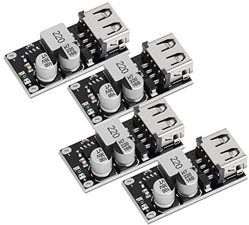 DROK USB Buck Converter, 4pcs DC-DC Step Down Module, 6-32V to 5V, QC 3.0 Charging, Power Supply Voltage Regulator, Black