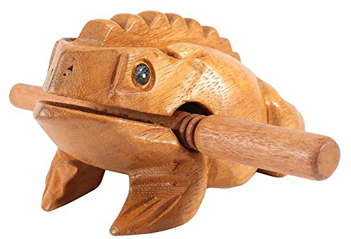 Regun Guiro Frosch aus Holz mit Schlägel, Ein traditionelles Thai Handwerk Glücksfrosch Kroaking Instrument für Haus und Büro Dekoration (12.7 cm)