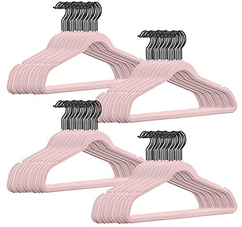 100 Stück hochwertige Samt Kleiderbügel in der Farbe Rosa mit schwarzem Haken/Anti-Rutsch/von StickandShine