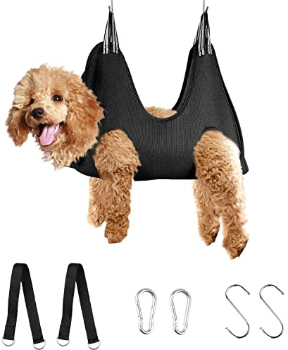 MACUNIN Hundepflege-Hängematten-Pflege-Set, Haustier-Nageltrimmgeschirr für Hund und Katze, Nagelschneide-Helfer für kleine und große Haustiere, Baden, Duschzubehör (klein, schwarz)