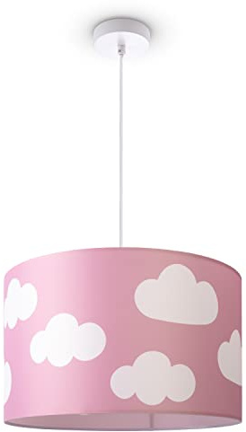 Paco Home Lámpara Suspensión Cuarto Infantil Bebé Pantalla Tela Redonda Nubes Cielo Estrellas Niños E27