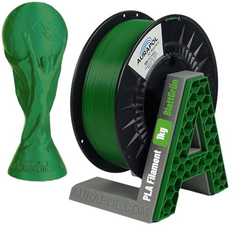 AURAPOL Filament 1.75 PLA mit +/- 0,02 mm Genauigkeit (1kg, blattgrün) - Biologisch abbaubares 3D Drucker Filament aus PLA - Druckmaterialien kompatibel mit den meisten Druckern