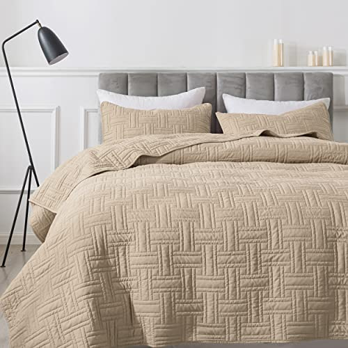 California Übergroße Steppdecke für King-Size-Betten mit Kissenbezügen, beige, leicht, weich, Tagesdecke, Cal, super gesteppt, dünne Steppdecke, Bettbezug für alle Jahreszeiten, 299,7 x 269,2 cm