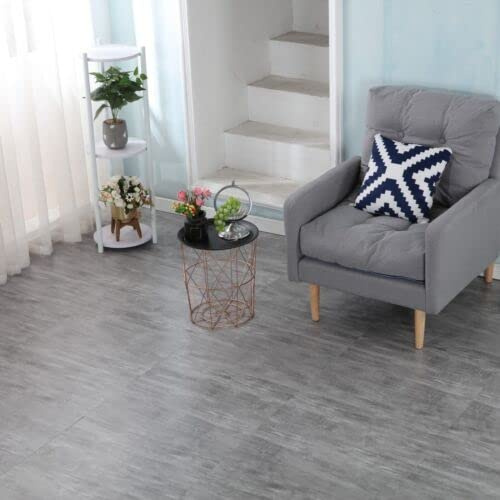 60cm Square Marble Effect Vinyl Floor Tiles Self Adhesive Flooring Planks Lino (Grey Wood, 1 x Pack of 11 = 4m²)