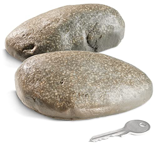 com-four® 2x Schlüsselstein Pebblestone - Steinimitat mit Geheimfach - Kunstgestein für Geocaching - Schlüsselversteck in Stein-Optik - Steinattrappe - künstlicher Findling (2 Stück - flach)