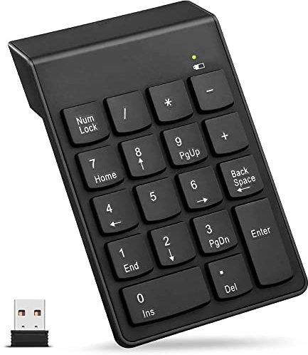 Yessetry numérico inalámbrico, teclado numérico de 18 teclas con receptor mini USB de 2.4 G, Numpad de contabilidad financiera para laptop, escritorio