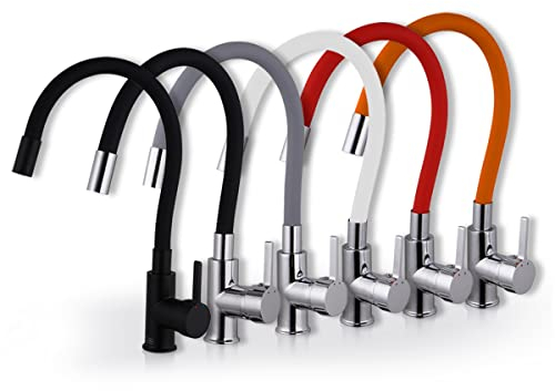 Rubinetto da cucina flessibile a 360°, rubinetto per lavello girevole, rubinetto monocomando Tubo flessibile in silicone. Accessori inclusi. (nero pieno) – INGUZ