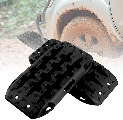 COSTWAY 2 Stücke Anfahrhilfe Sandbleche Offroad, Reifenleiter für Sand/Schlamm/Schnee, 10T, Recovery Board Tracks Mats, Traktionsmatte für Geländewagen Wohnmobil PKW LKW (Schwarz, 58 x 31 x 6 cm)