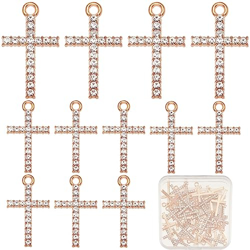 SUNNYCLUE 1 Box 50 Stück Rshinestone Kreuz Charms Kreuz Metall Charms Rosenkranz Goldener Kristall Glänzend Kleiner Kreuz Charm Für Schmuckherstellung Charms DIY Ohrring Armband Halskette Basteln Frau
