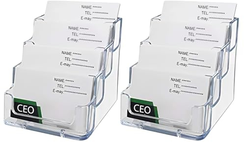 UMILKI 2 Pcs Visitenkartenhalter Acyrl Mit 4 Fächern, Transparent Visitenkartenständer, Aufsteller Fasst 80 Karten, Display für Schreibtisch Büro Sammlung
