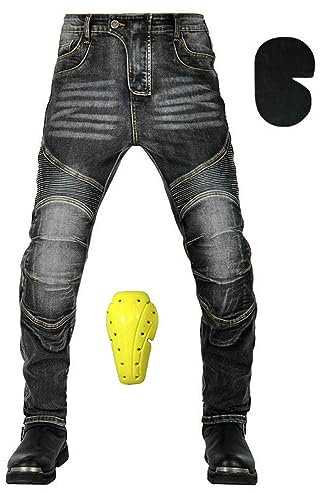 HOMDECR Motorradhose, Schutzhose, Herren-Motorrad-Jeans Aus Atmungsaktivem, Verschleißfestem, Mit 2 Paar Abnehmbaren Pads Für Hüfte Und Knie (Schwarz,XS)