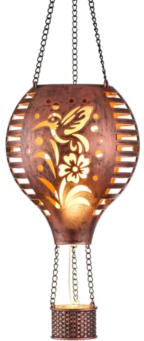 TERESA'S COLLECTIONS Solarlaterne für Außen, LED Solar Heißluftballon für Draußen Hängend,Wasserdicht, Kolibri-Finish für Garten Balkon Terrasse Rasen,Geschenke für Frauen/Mama/Papa