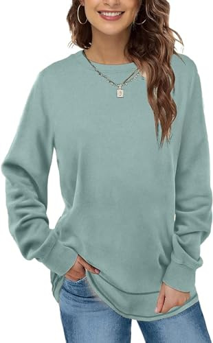 EUHOM Damen Sweatshirt Pullover Basic Langarmshirt Oversize Rundhals Langarm Pulli Herbst Winter Casual Oberteile Tops für Leggings (Hellgrün, XL)