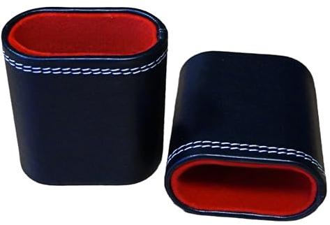 PrimoGames Kunstleder Würfelbecher 2er-Set Schwarz/Rot - Edle Würfel Becher mit Filz Innenbezug für Würfelspiele Backgammon Filz Shaker P-16213