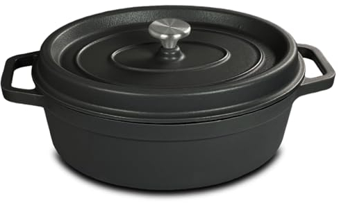 osoltus Bräter oval Gusseisen Schmortopf mit Tropfdeckel dunkelgrau 33 cm