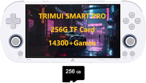 Actualia TRIMUI Smart PRO - Consola de juegos de mano de 5 pulgadas preinstalada, más de 14300 juegos, tarjeta SD de 256 G, sistema Linux, procesador A133P, compatible con WiFi, multijugador, batalla