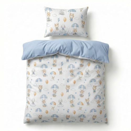 BABYSAFE Baby Safe Bettbezug Babybett 135x100 cm Bettbezug Kinderbett 100% Bio-Baumwolle ÖKO-TEX Zertifiziert Laken Einzelbett Babybettwäsche Set Ballon Blau