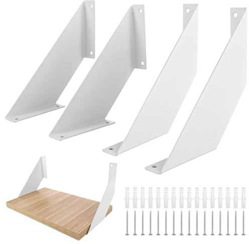 YAYODS 4 Stück Regalhalterung Weiß - 20 cm Regalwinkel Schwerlast Metall - Winkel Regal mit Schrauben - Schwebende Regalhalterung - Regalwinkel Weiss für Küche, Büro, Bücherregal