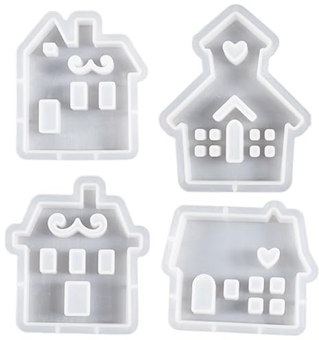 Goldyida 4 Stück Silikonform Haus mit Fenster 3D Silikonform Gießformen Haus Silikonformen Gießformen Häuser Gießformen Silikon Haus mit Fenster Kerzenform Seifenform für Sojawachs Kerzen Seife